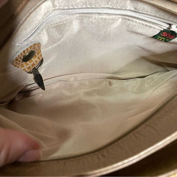 Vintage SAS Metallic Bronze Brown LEATHER CROSSBODY Croc Trim Shoulder Bag Purse - Picture 9 of 10